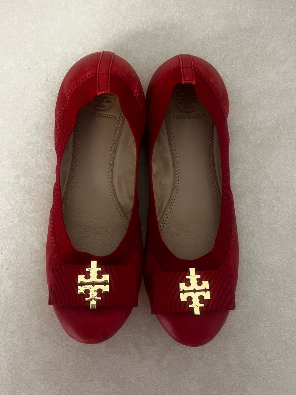 Tory Burch Red Patent Logo Ballet Flats Womens Size 6